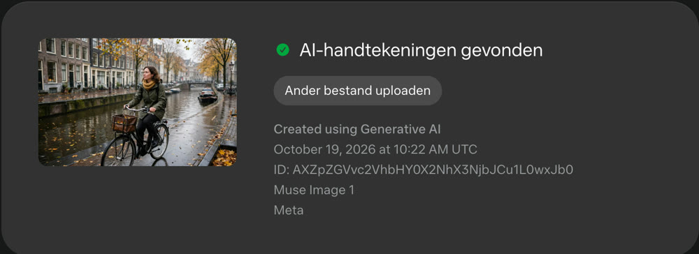 De detector van Meta vindt na bijsnijden en opnieuw opslaan nog AI-handtekeningen in het Meta AI-beeld