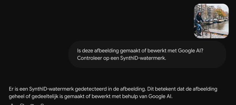 Gemini vindt na bijsnijden en opnieuw opslaan nog een SynthID-watermerk in het Gemini-beeld