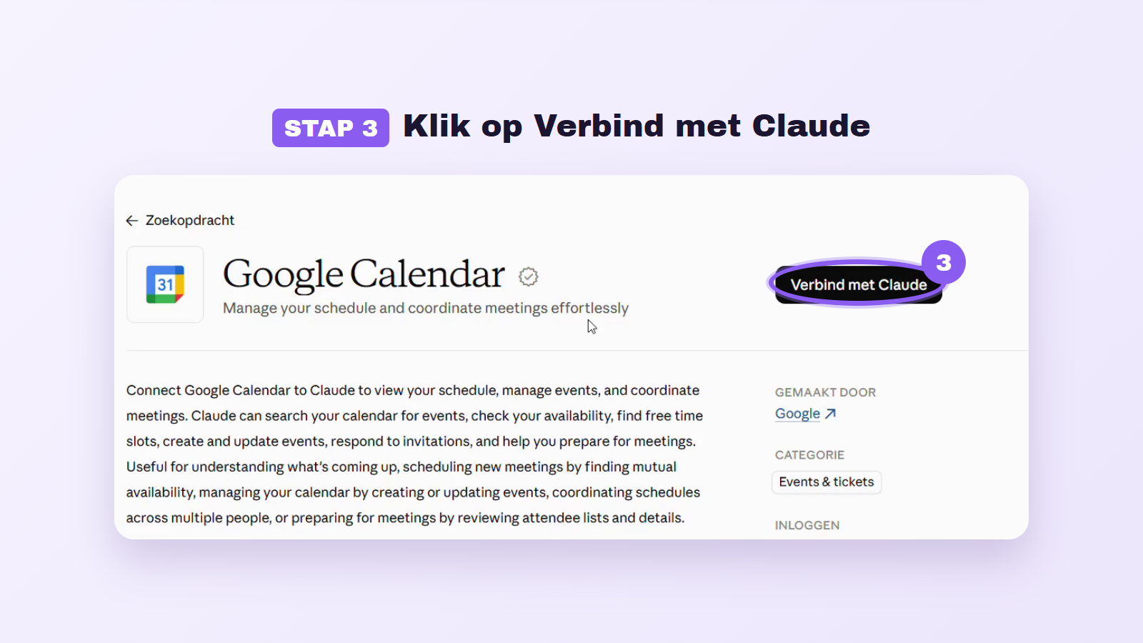 Stap 3: klik op Verbind met Claude