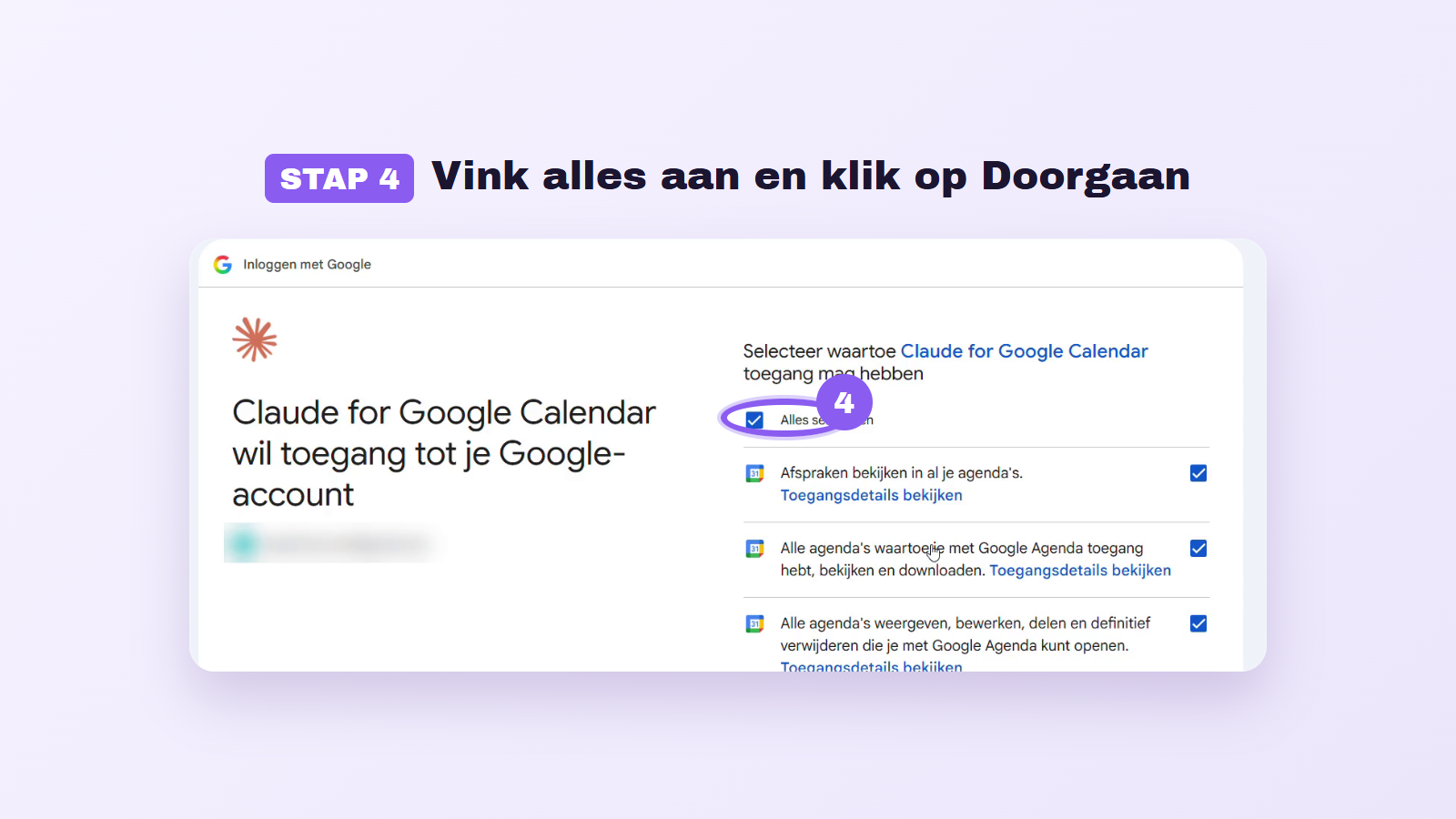Stap 4: vink Alles selecteren aan en klik op Doorgaan