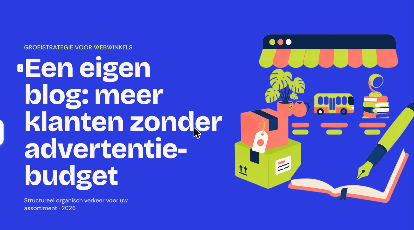 Gamma AI review: onze ervaring met de AI-presentatiemaker 2 Gamma AI titelslide van onze testpresentatie over bloggen voor een webwinkel
