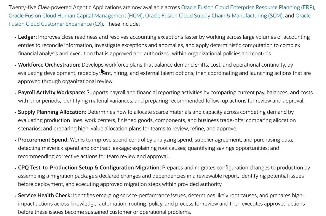 Oracle lanceert Fusion Claw: nieuwe AI-agent-applicaties