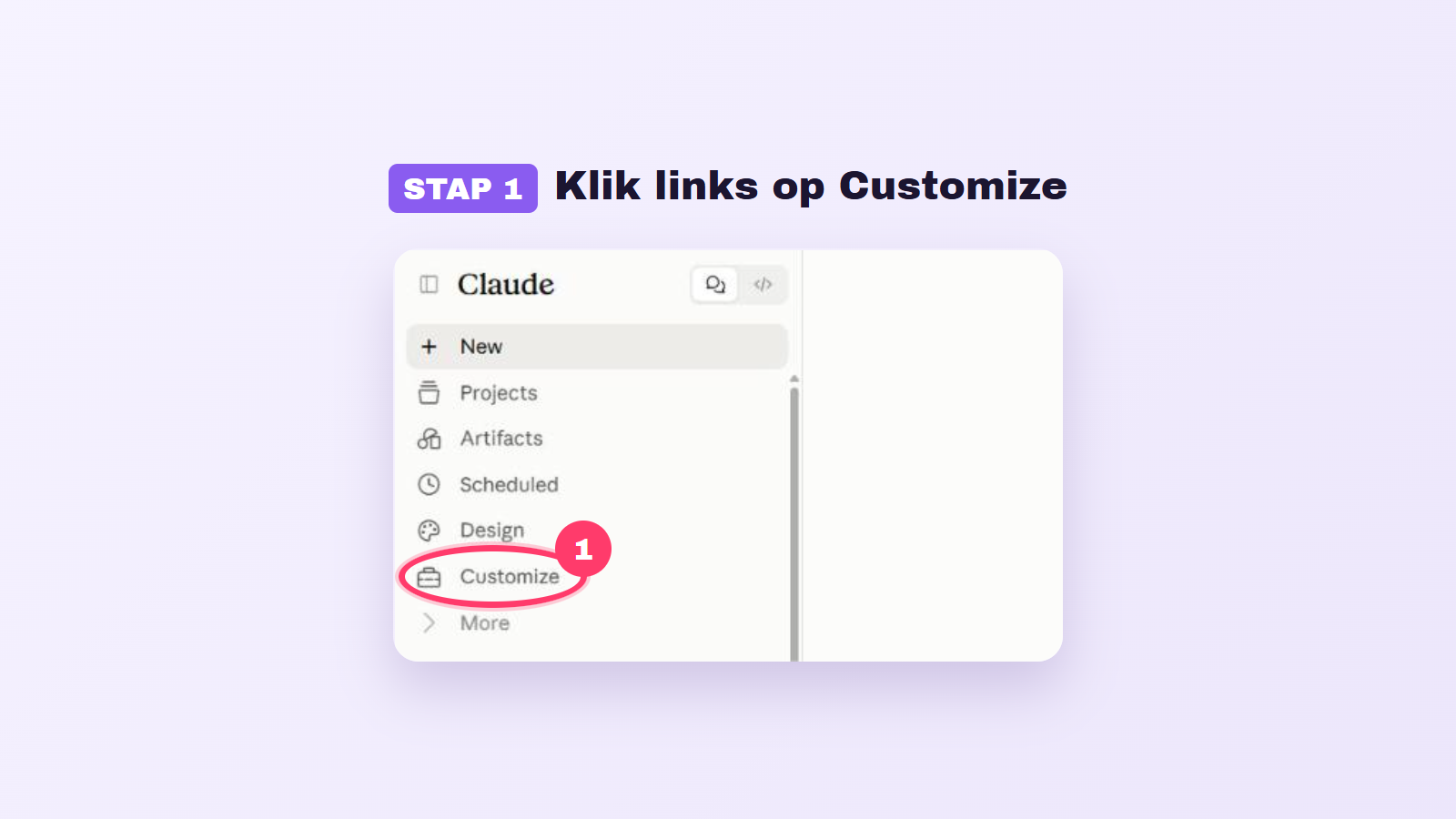 Stap 1: klik in Claude links op Customize