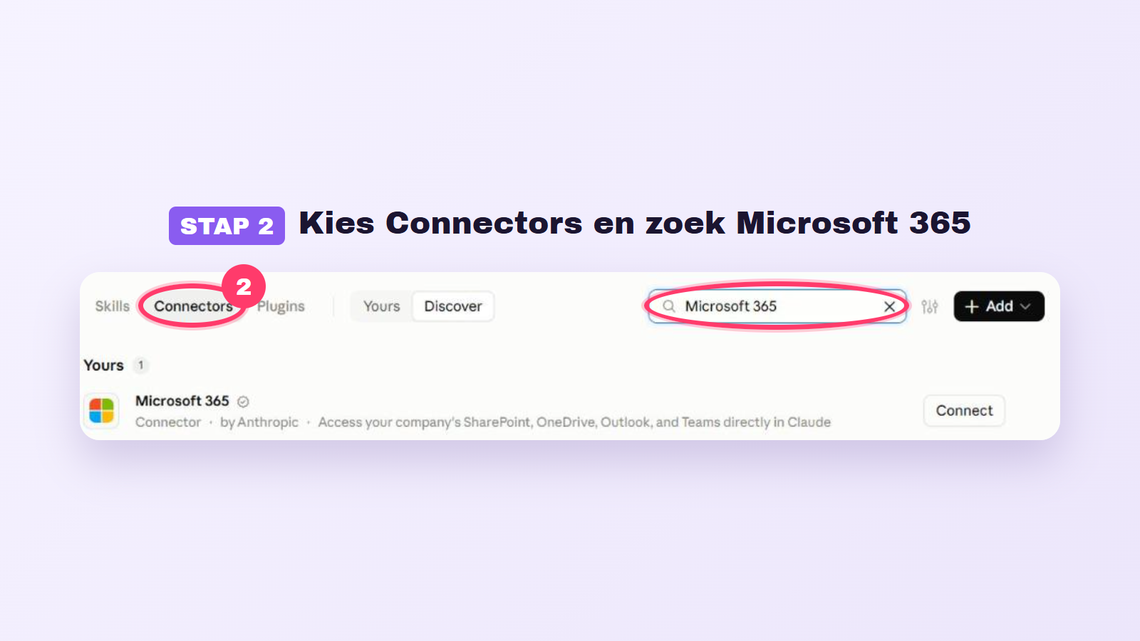 Stap 2: kies Connectors en zoek op Microsoft 365