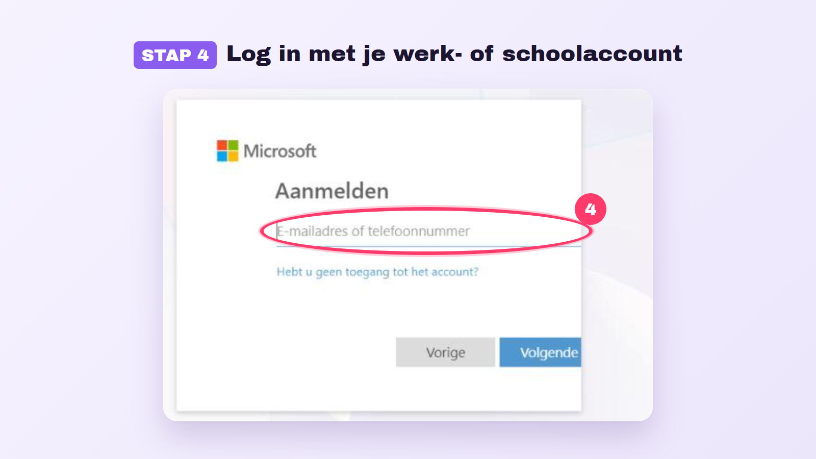 Stap 4: log in met je Microsoft-account van werk of school